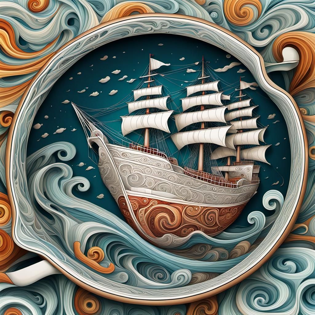 Ship in Mug: Surreal Fractal Digital Art