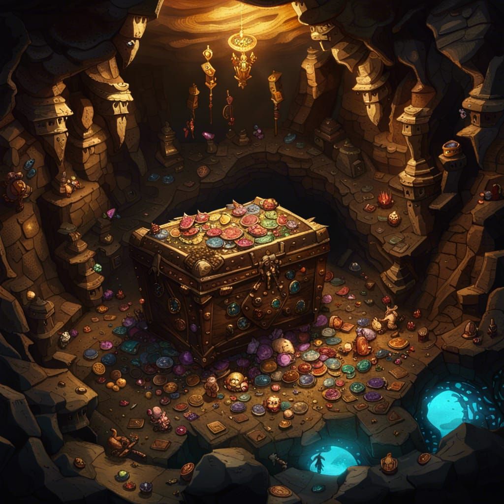 Kobolds Feed Treasure Mimic in Cave: Digital Matte Painting