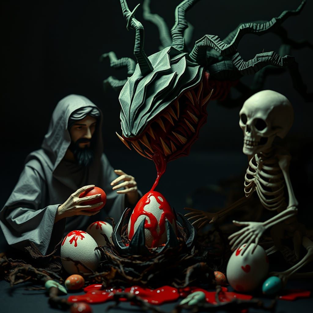 Jesus and Skeleton Jesus Feed Audrey 2 Bloody Easter Eggs in...