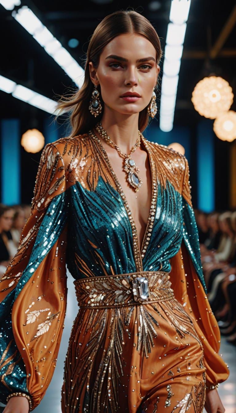 Fashion Model Catwalk in High Fashion Style