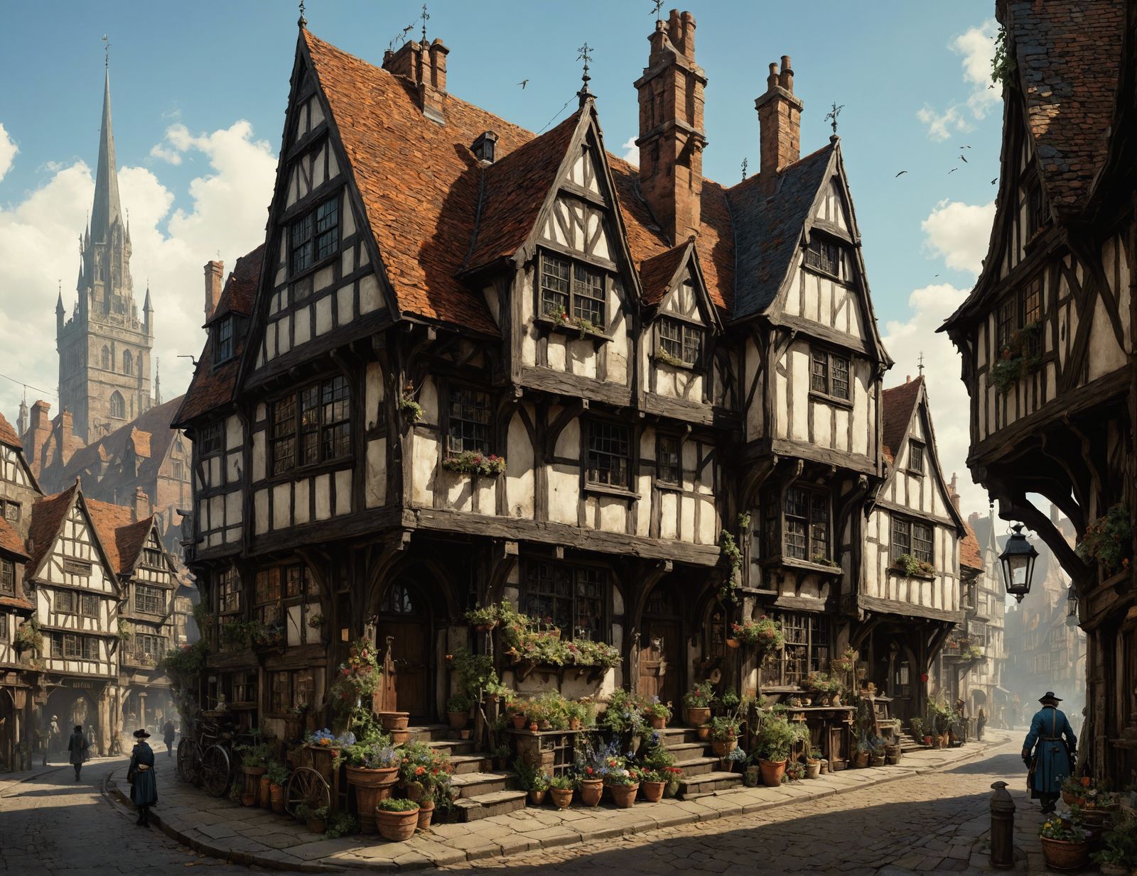 Tudor Streets of Chesterfield: Maximalist 8K Art