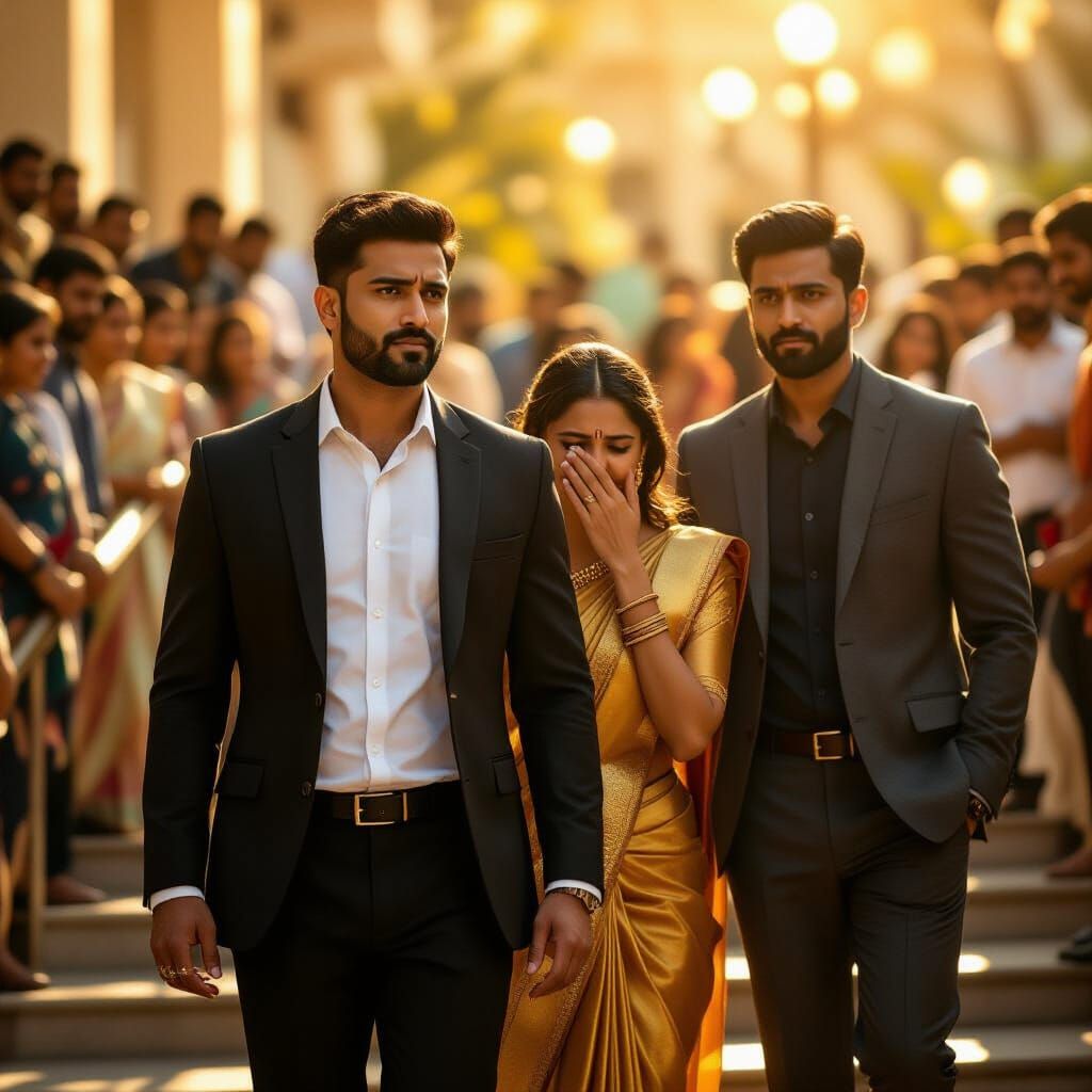 Man Exiting Courthouse into Golden Sunlight