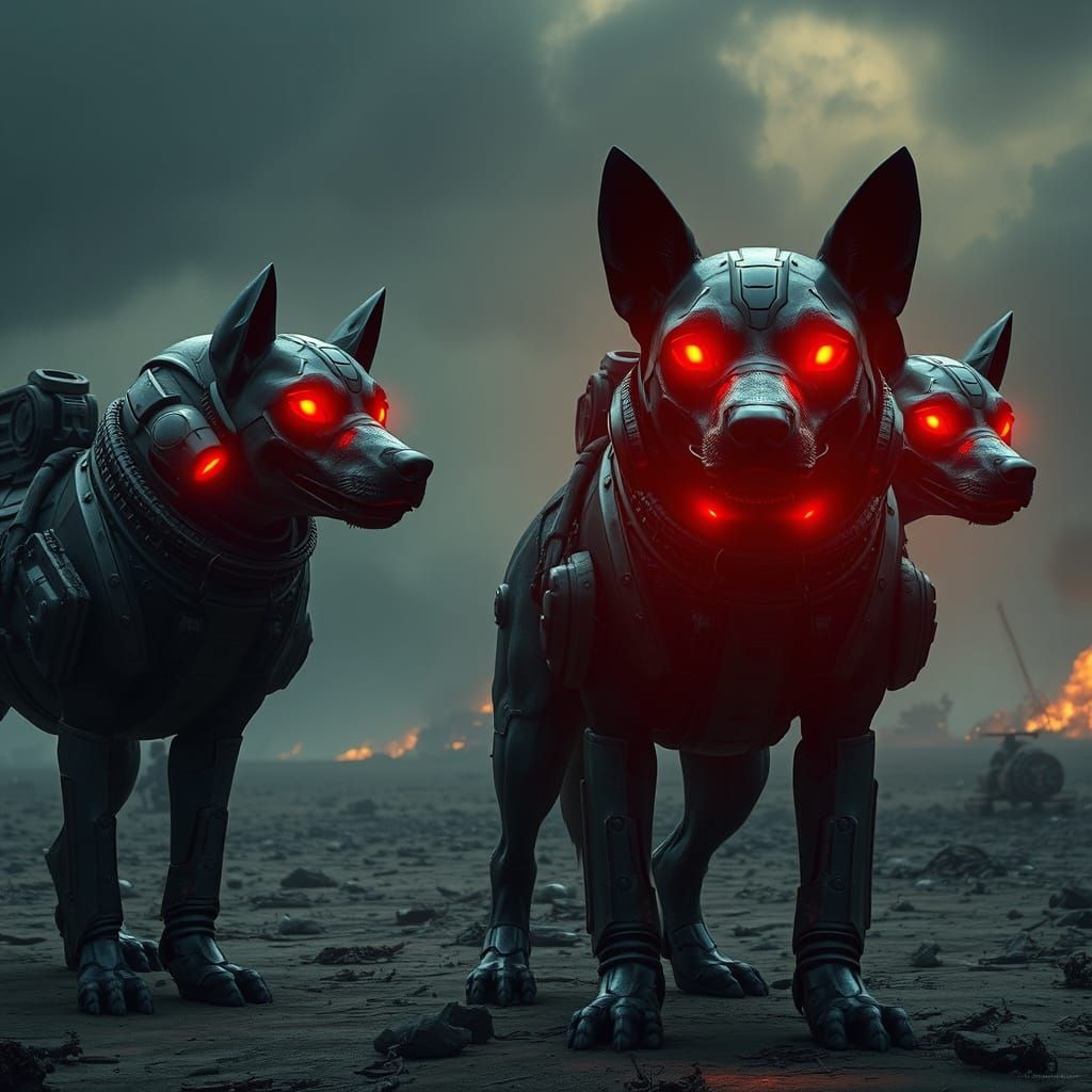 Cybernetic Canines in Dystopian Ruins