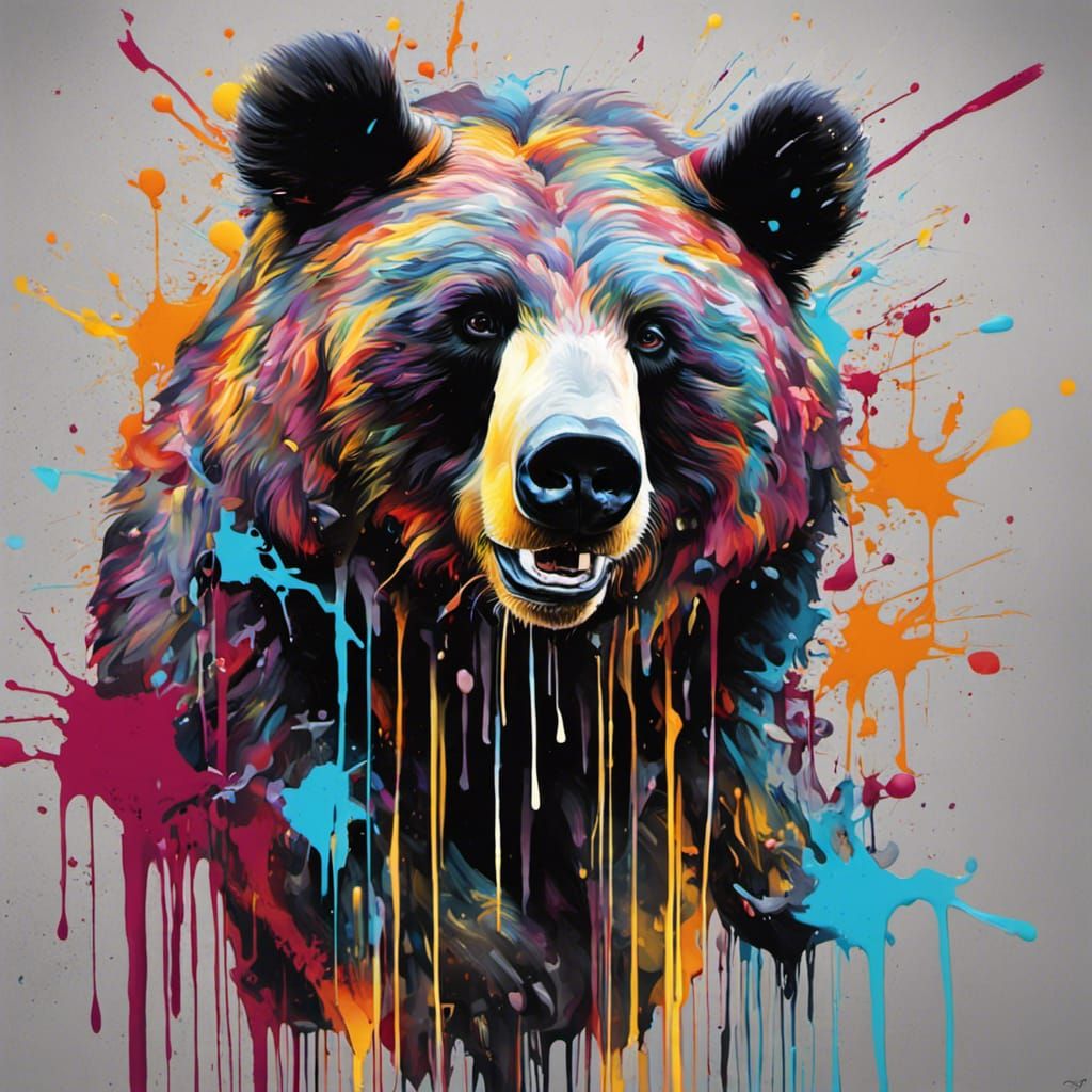 Colorful Graffiti Bear in Street Art Style