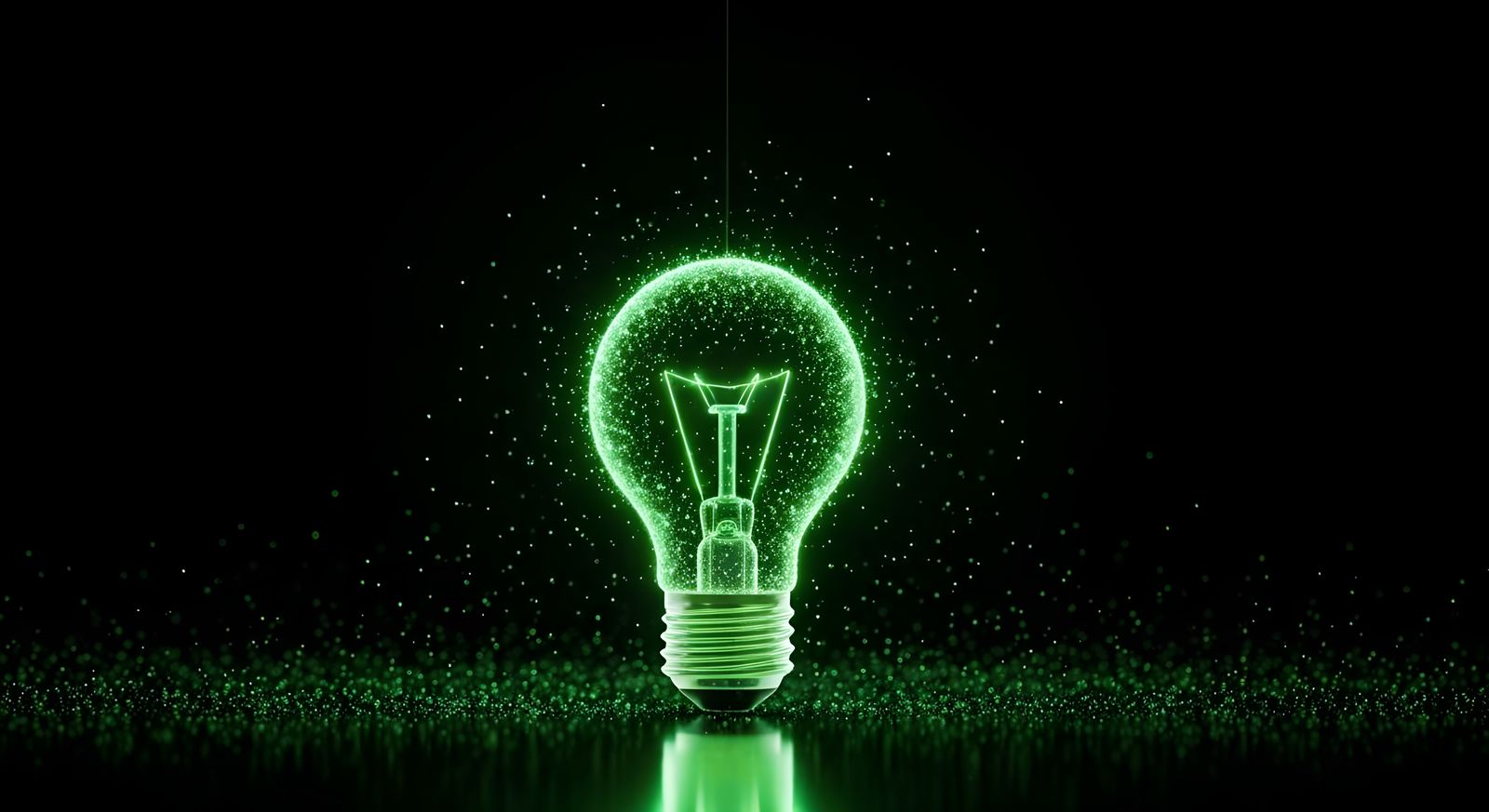 Neon Green Light Bulb in Mirrored Space