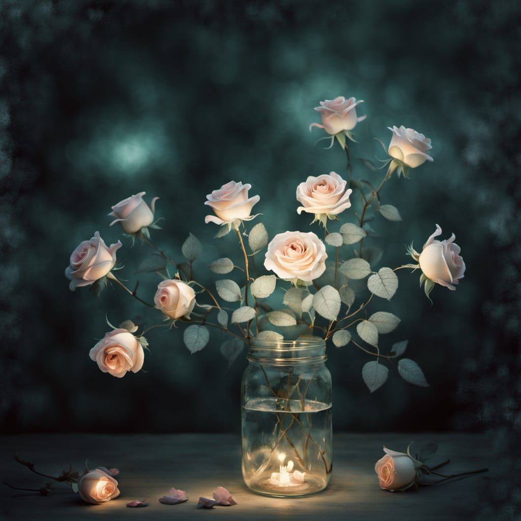 Ghostly Roses in Eerie Light: Whimsical Storybook Style