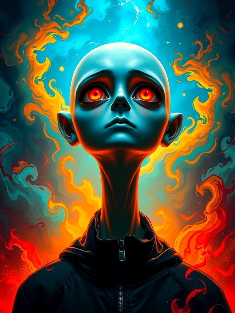 Striking Humanoid Portrait with Glowing Eyes