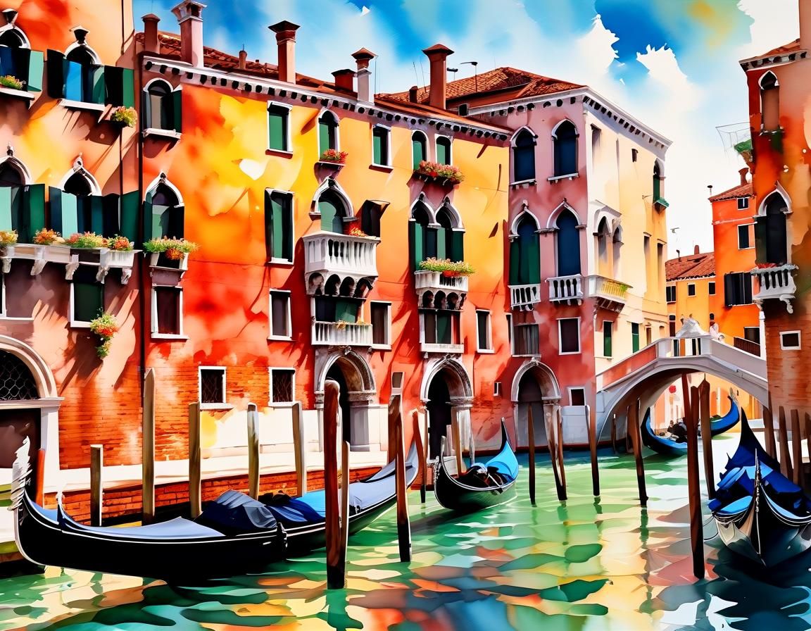 Venice in Gouache Style Impressionist Painting