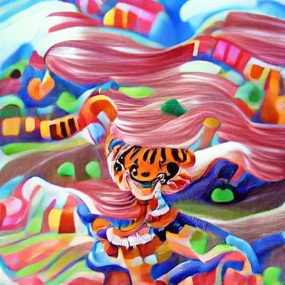 Tiger Girl in Gouache Candyland