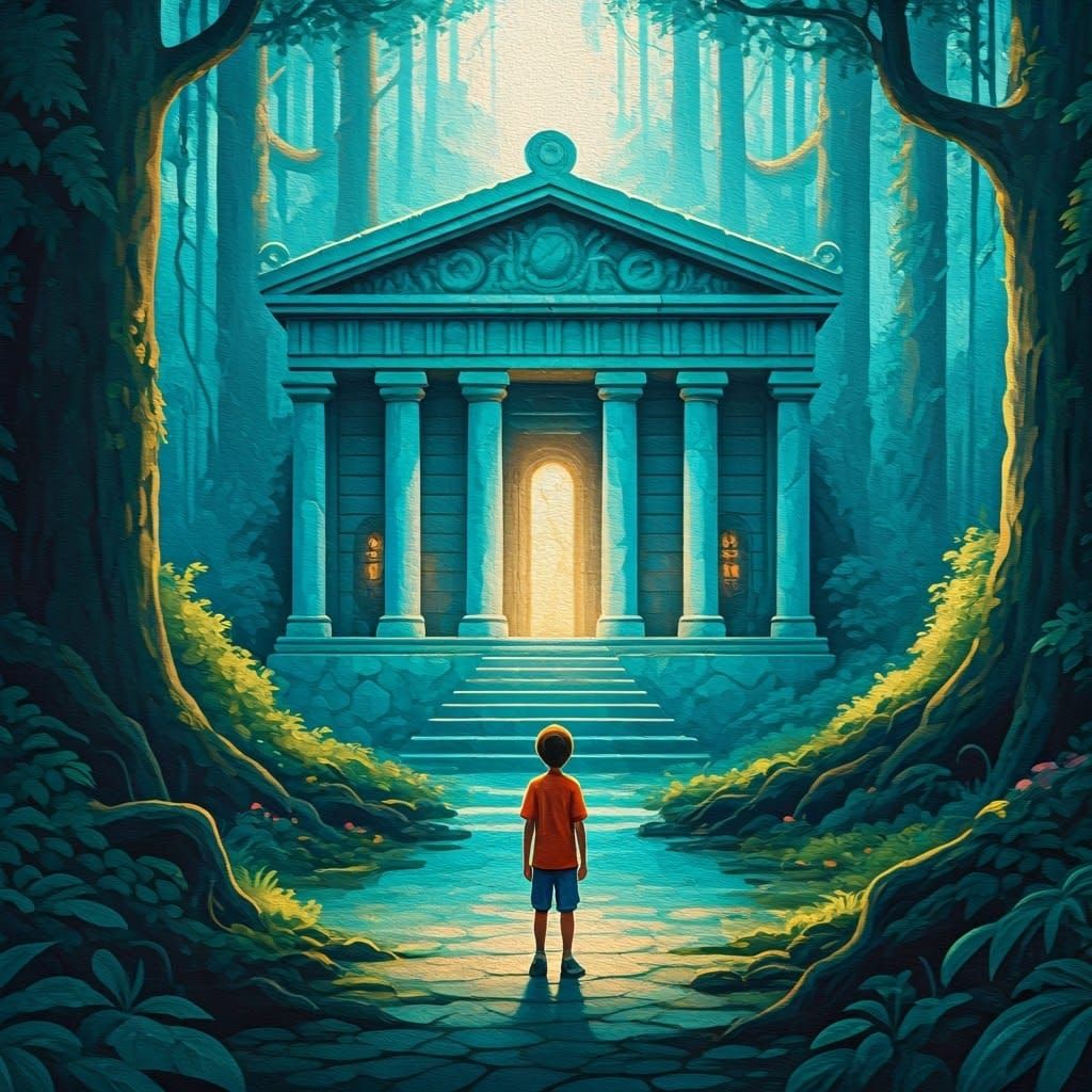 Majestic Cabin Carved from Teal-Blue Marble