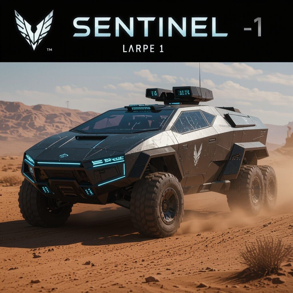 Futuristic Sentinel Assault Vehicle in Post-Apocalyptic Dese...