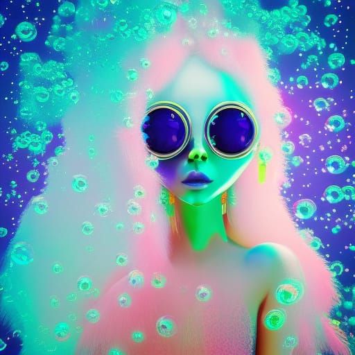 Crystal-Haired Alien in Dreamlike Landscape