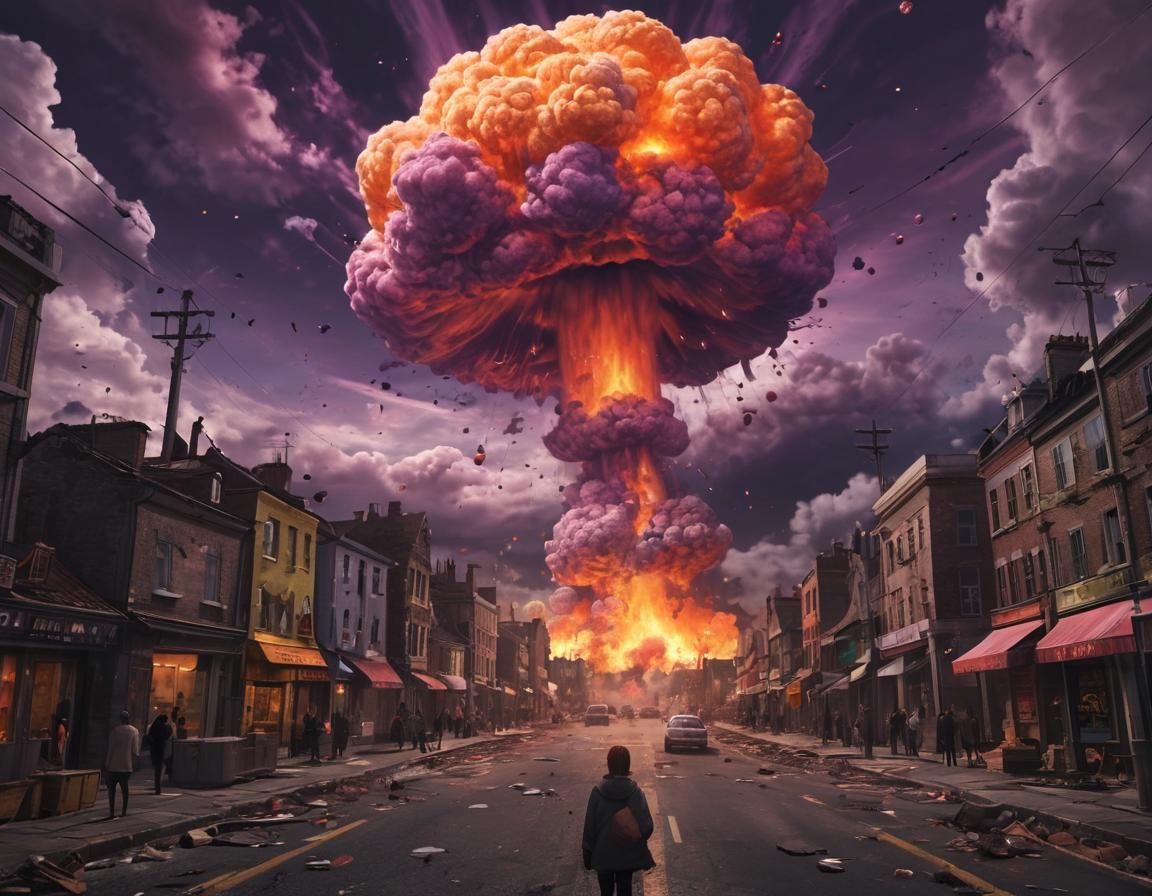 Apocalyptic Explosion Over English Town, Digital Art