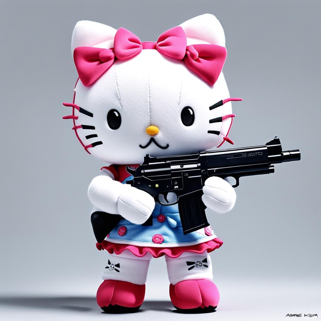 Hello Kitty Plushie with Guns in Anime Style
