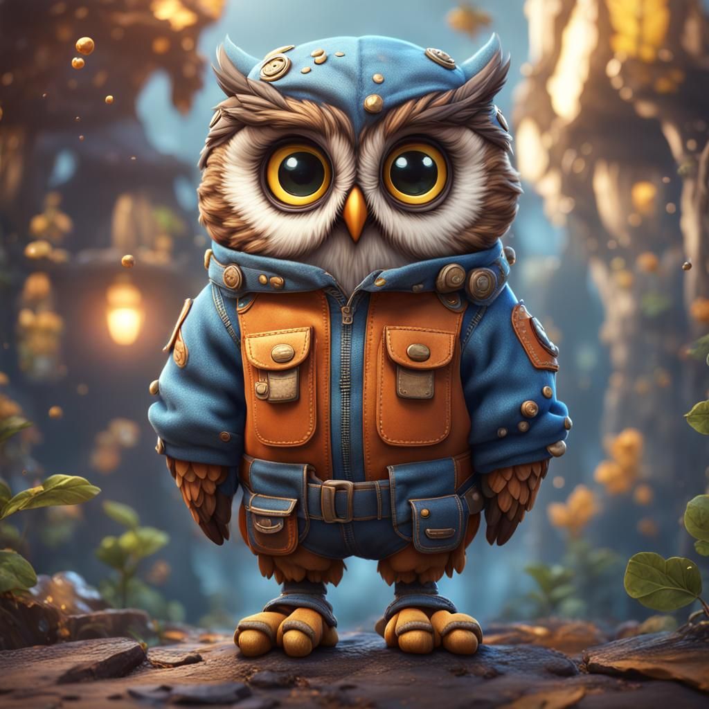 Cute Owl in Overalls: Detailed Matte Painting