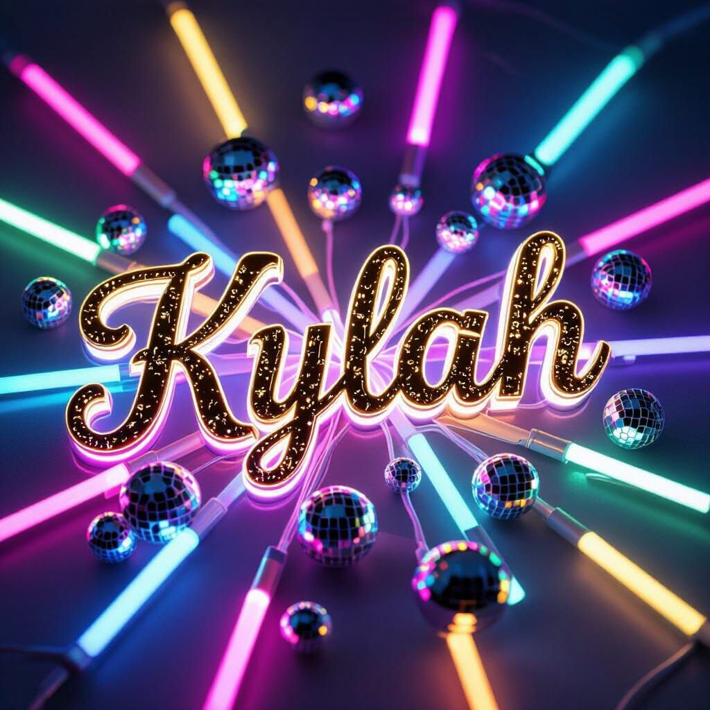 Gold Cursive "Kylah" Cake Topper with Neon and Disco Balls