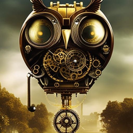 Steampunk Clockwork Owl in Mechanical Detail