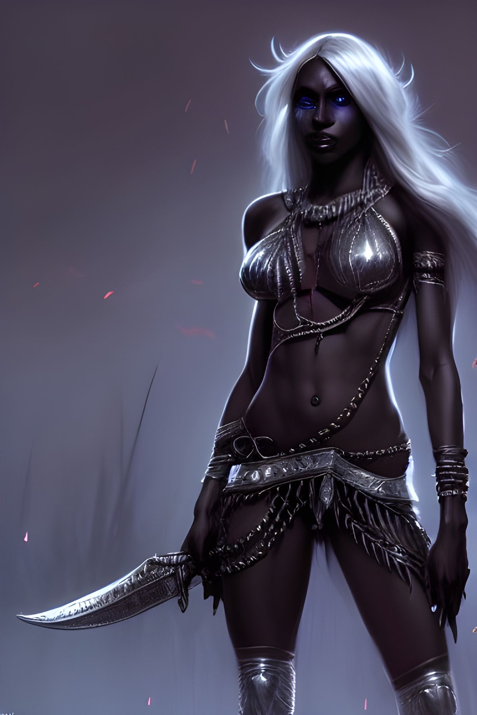 Detailed Drow Elf in Silver Chainmail Bikini