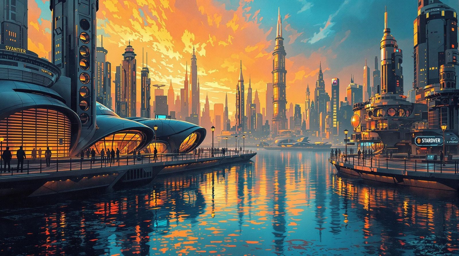 Impressionistic Golden Hour Futuristic Cityscape