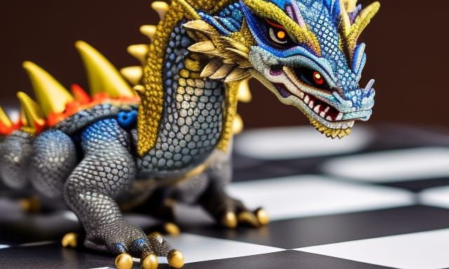 Dragons Play Chess in Hyperdetailed Digital Art