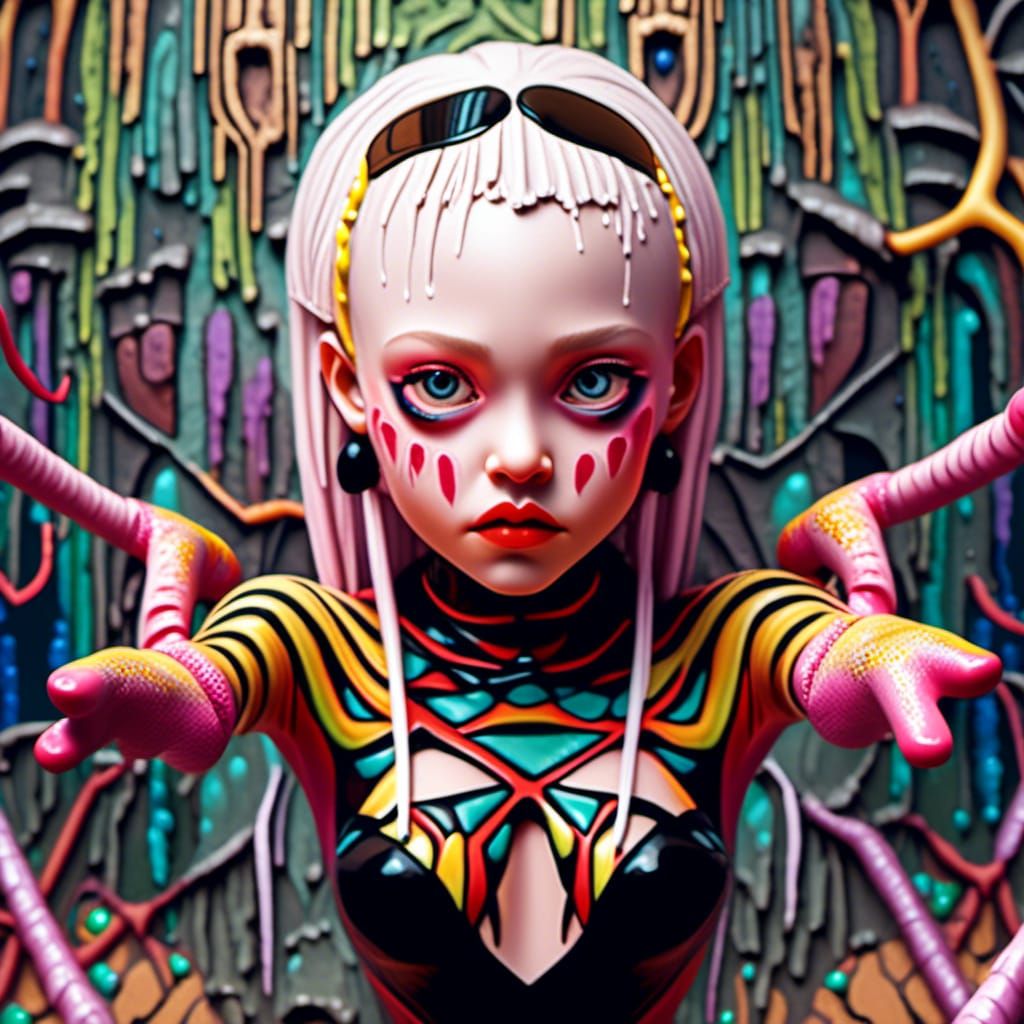 Gothic Spider with Human Face Action Painting