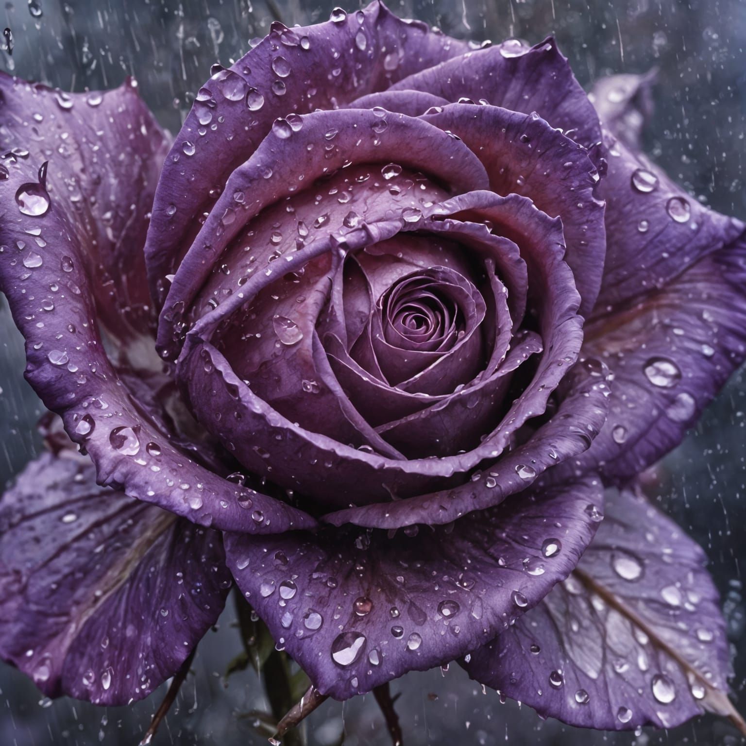 Vibrant Purple Rose Dances in the Rain