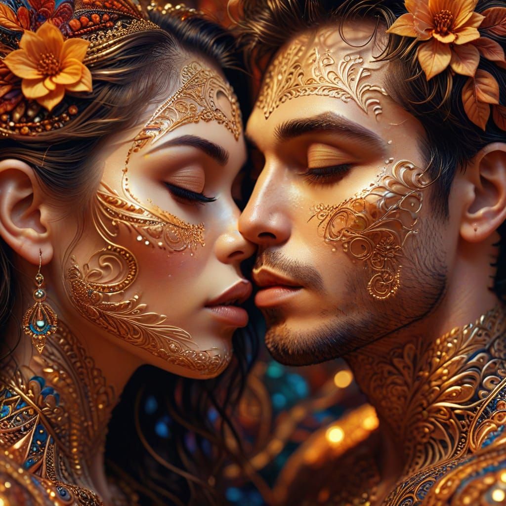 Romantic Kiss in Hyperdetailed Zentangle Style, 4K