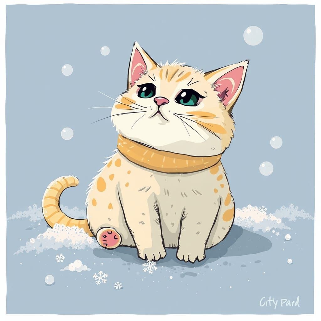 Cute Kitty in Distress, Frozen Winter Scene