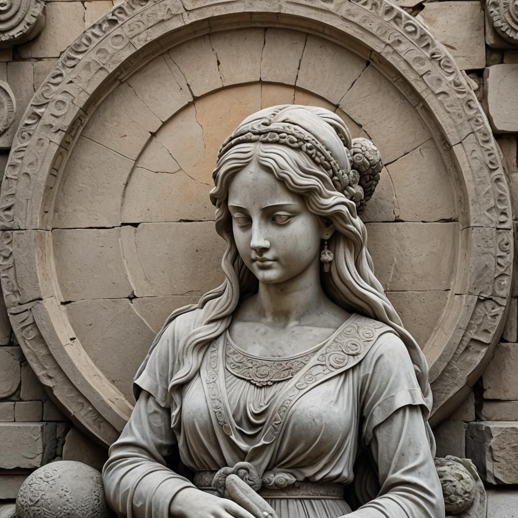 Girl with Stone Statue: Round Shapes