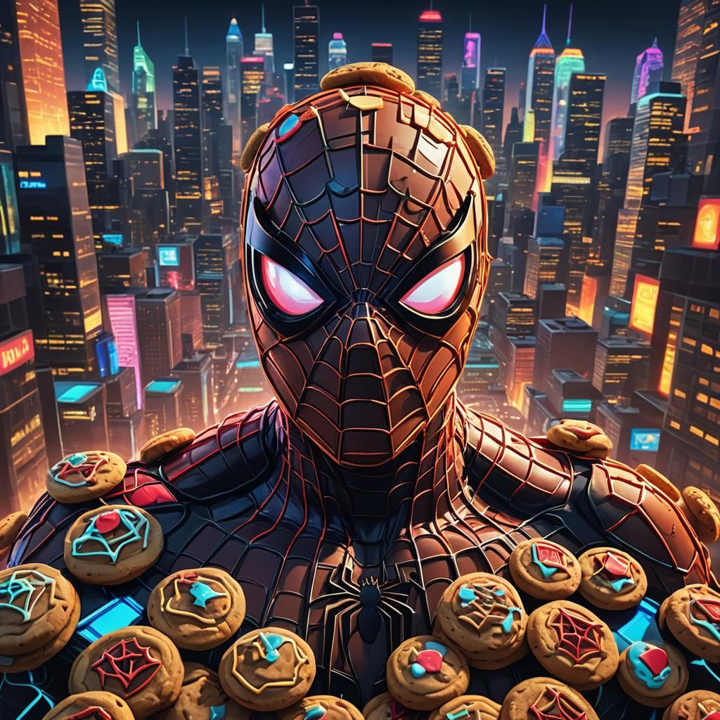 Spiderman Cookie Head in Futuristic City
