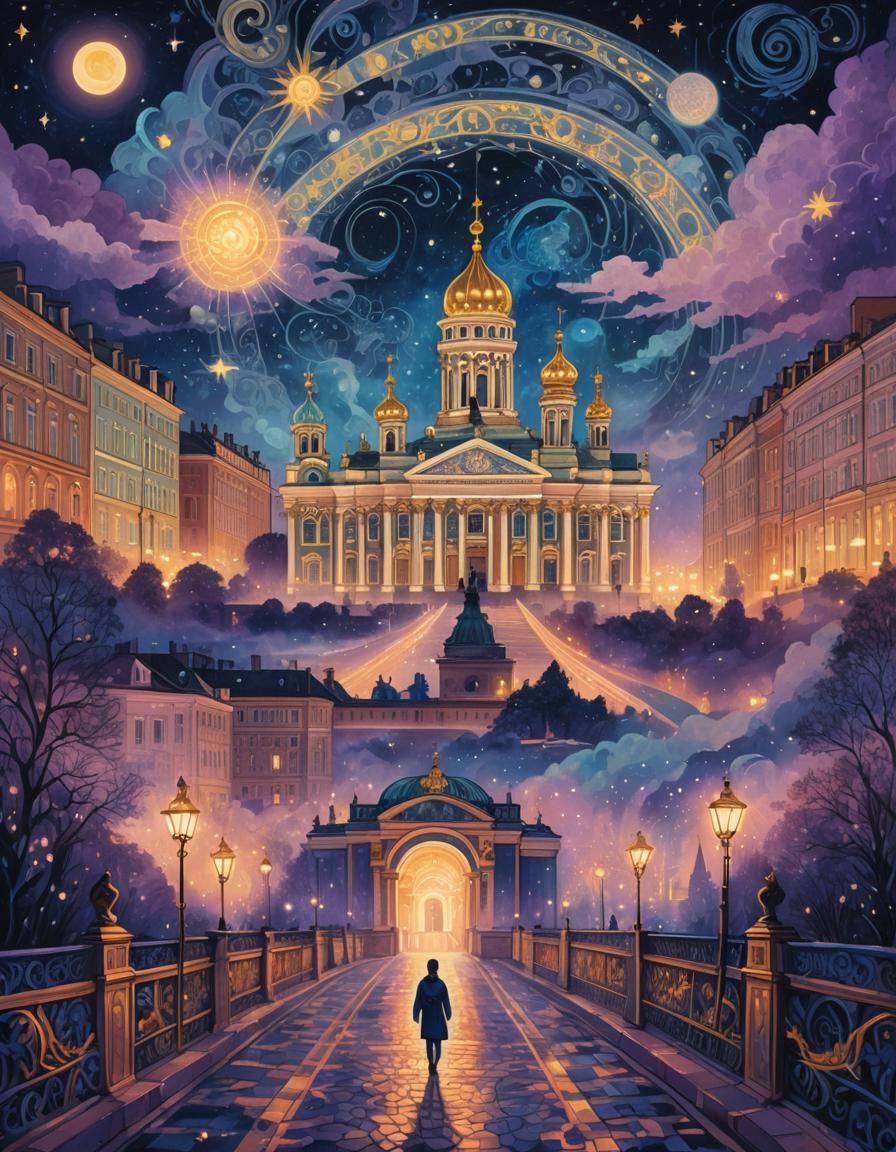 Saint Petersburg at Night: a Cosmic Illustration