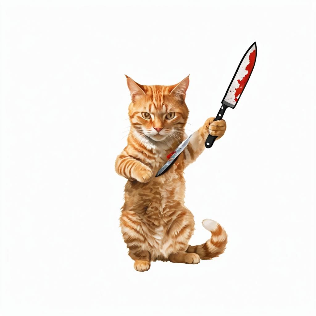 Anthropomorphic Cat with Knife in Expressionist Style