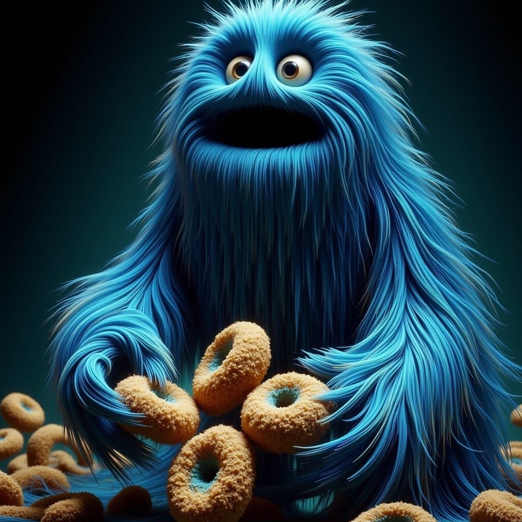 Whimsical Blue Monster Adorns a Table with Fresh Baked Cooki...