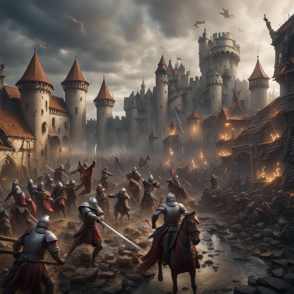 Epic Medieval Battle Scene in Detailed Matte Painting