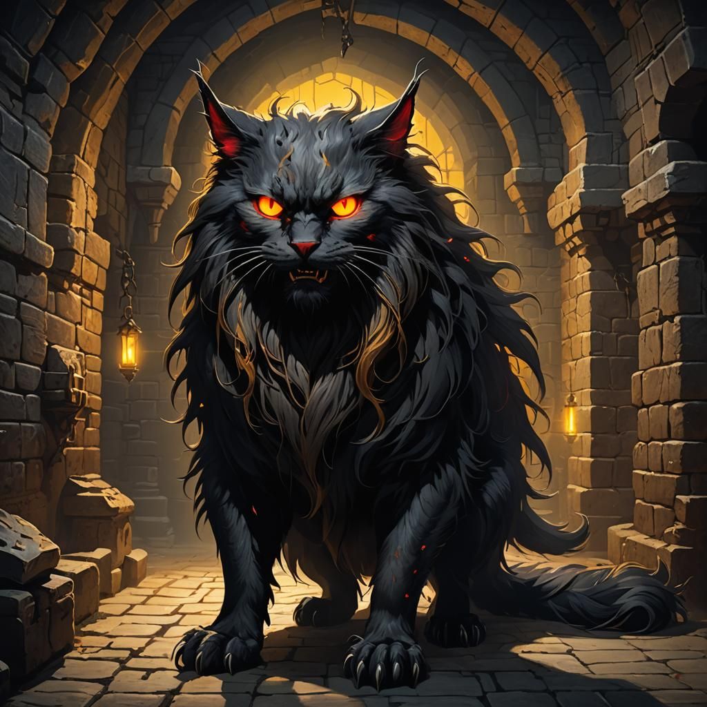 Evil Shadow Cat Monster in Dungeon