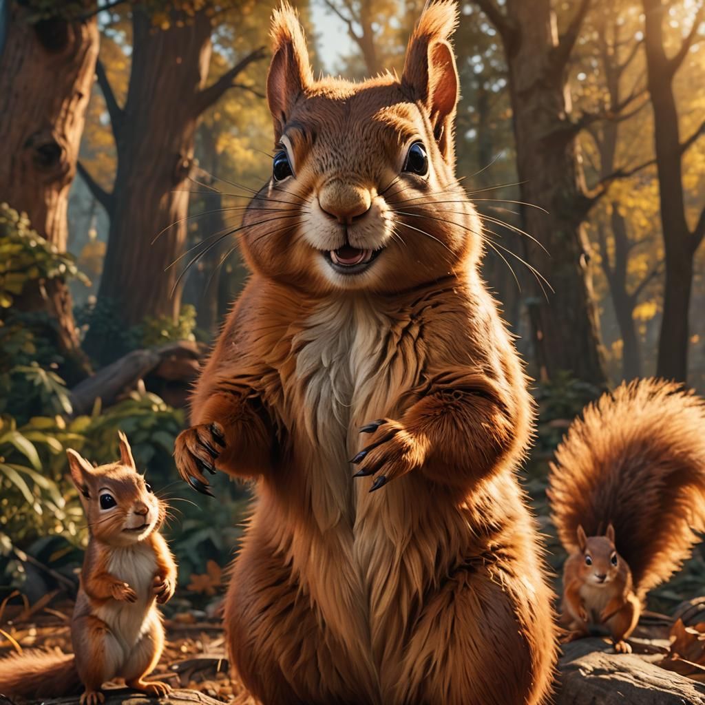 Squirrel Photobombs Family Portrait in Matte Painting Style