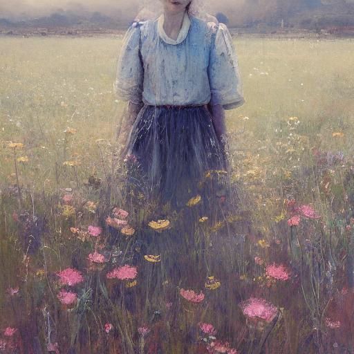 Ghostly Woman in Flower Field: Sinister Fine Art