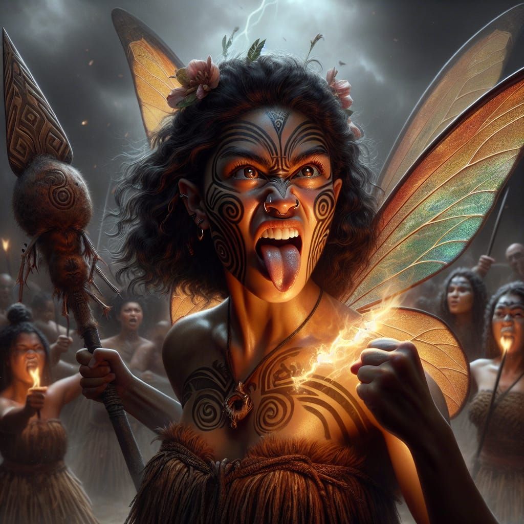 Maori Fairy Warrior in 1700s Oil Painting Style