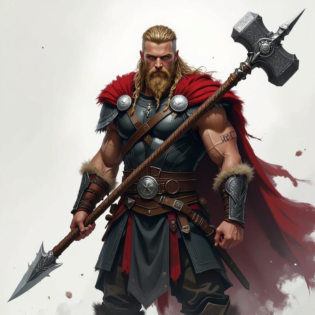 Norse Warrior with Mystical Spear in Dark Fantasy Style