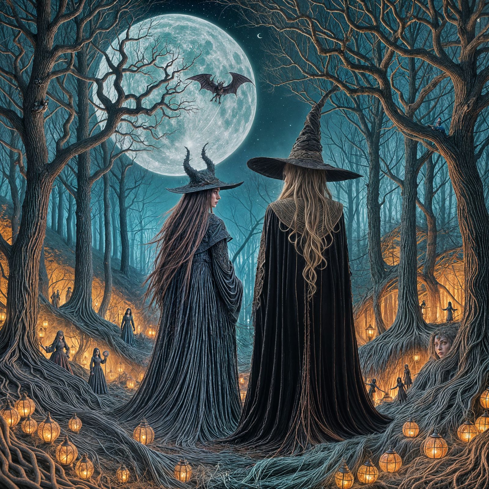 Creepy Haunted Witch in Eerie Moonlit Grove