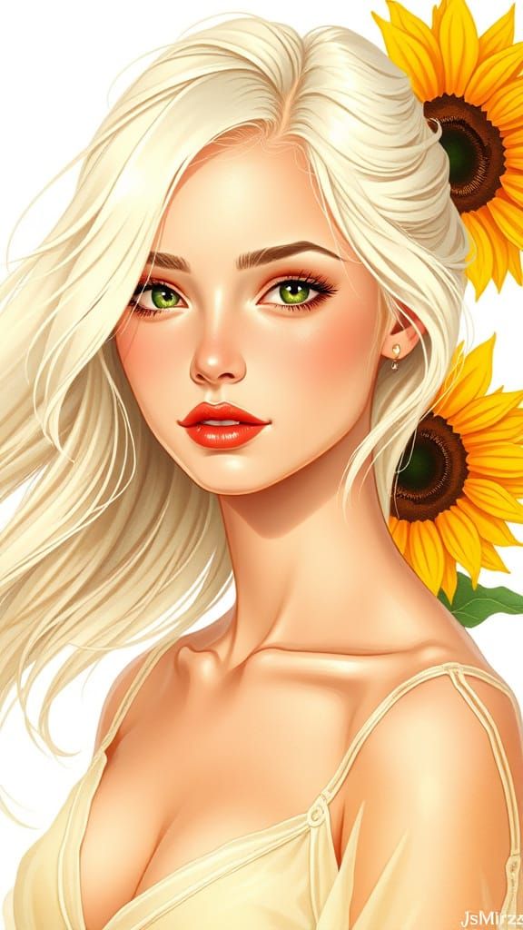 Woman with Sunflower: Vector Art Portrait