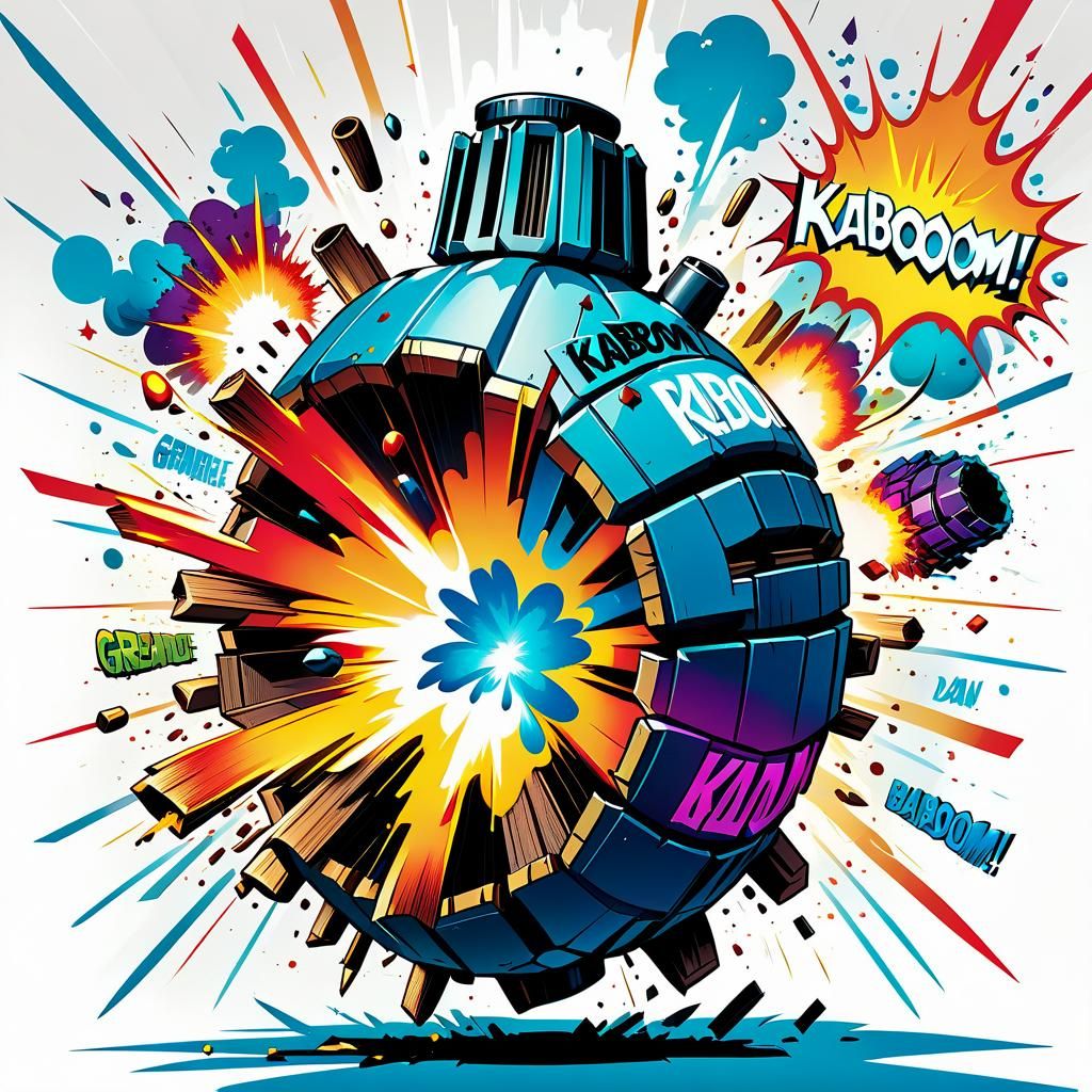 Exploding Grenade in Comic Book Style