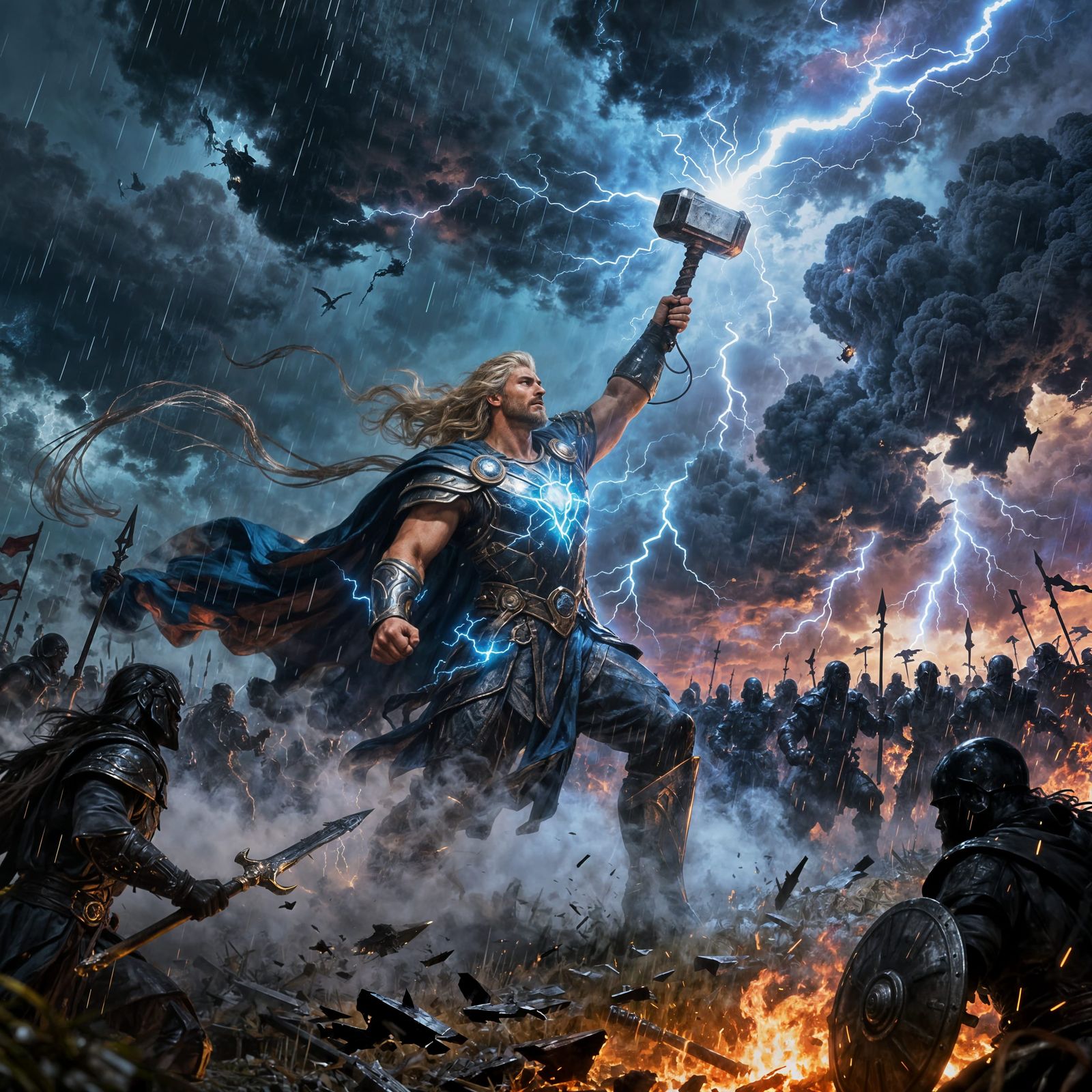 God of Thunder Battles Chaos in Stormy Epic