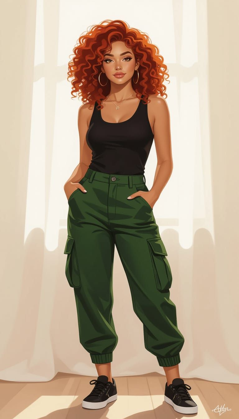 Woman With Vibrant Red Hair Posing Confidently