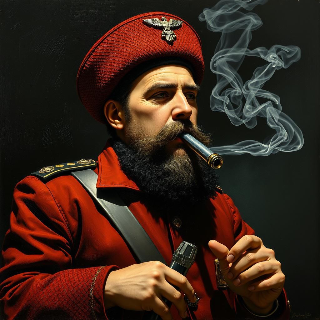 Smoking Soldier in Pointillist Style