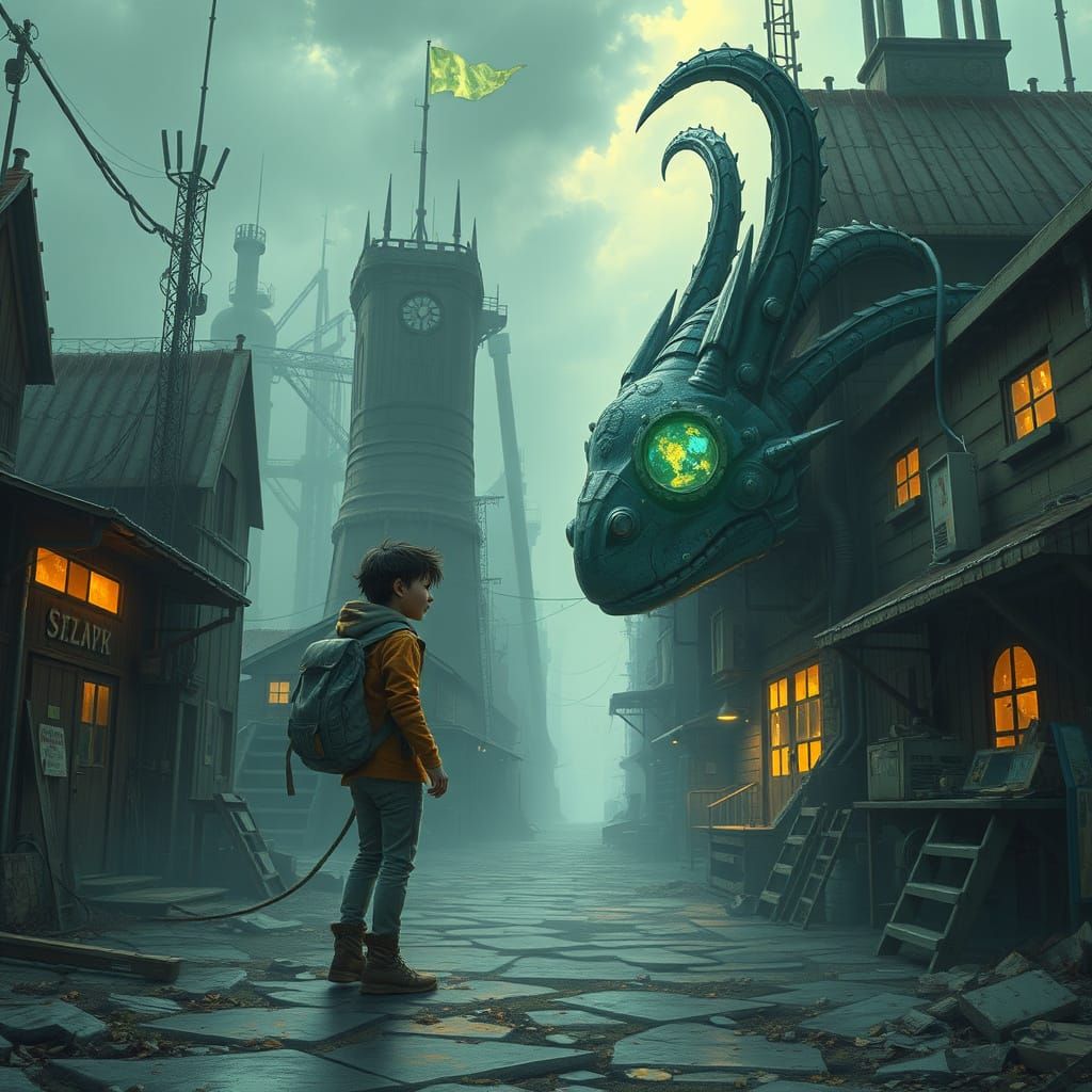 Leuni's Discovery: Steampunk Dragon Head in Fantasy World