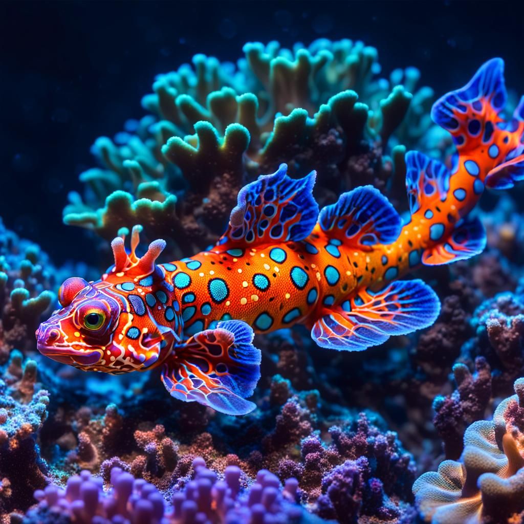 Detailed Mandarin Dragonet in Fantasy Coral Reef