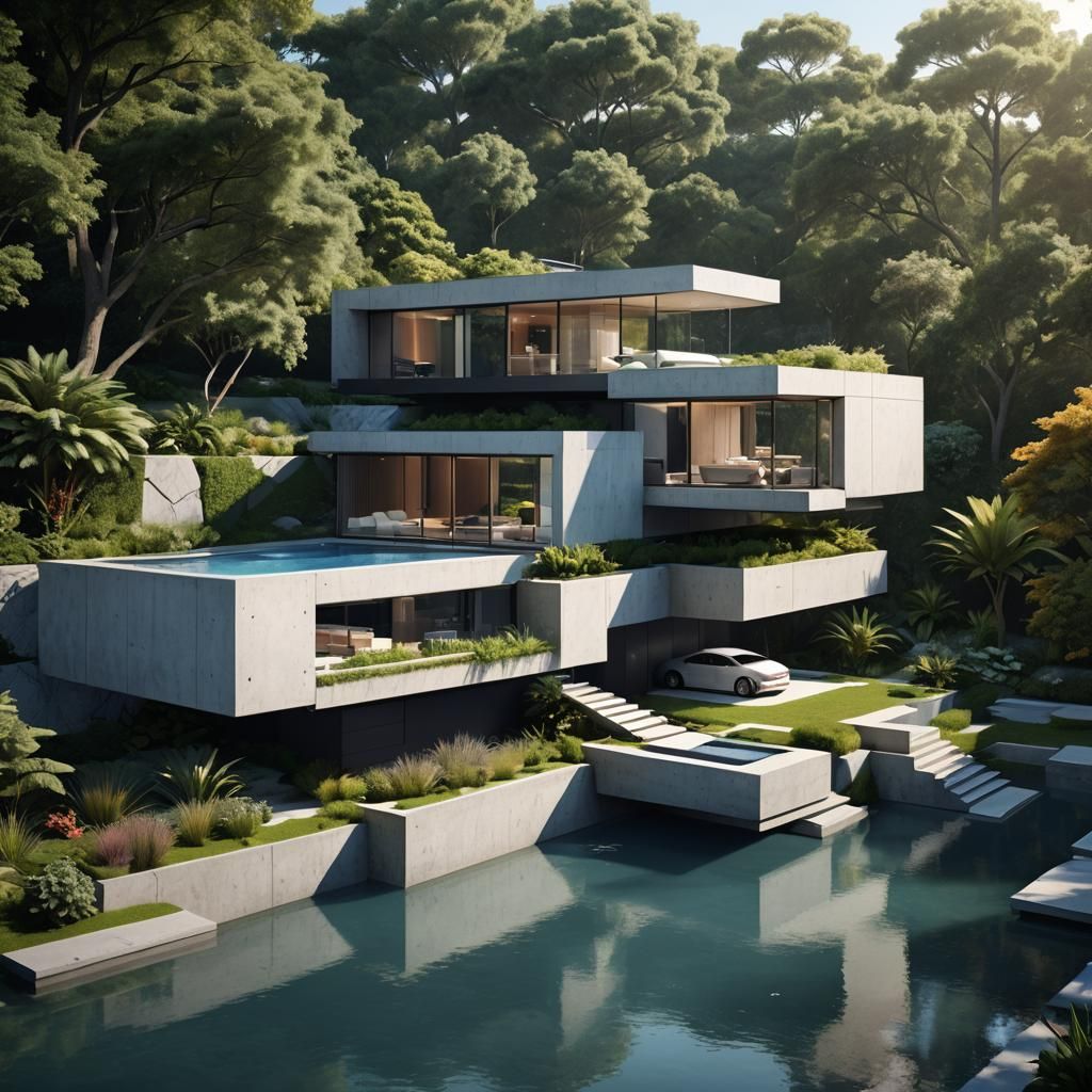 Futuristic Floating Box Home: Sleek Modern Architecture