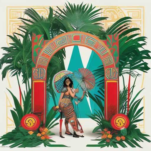 Art Deco Mayan Jungle Portal with Animals