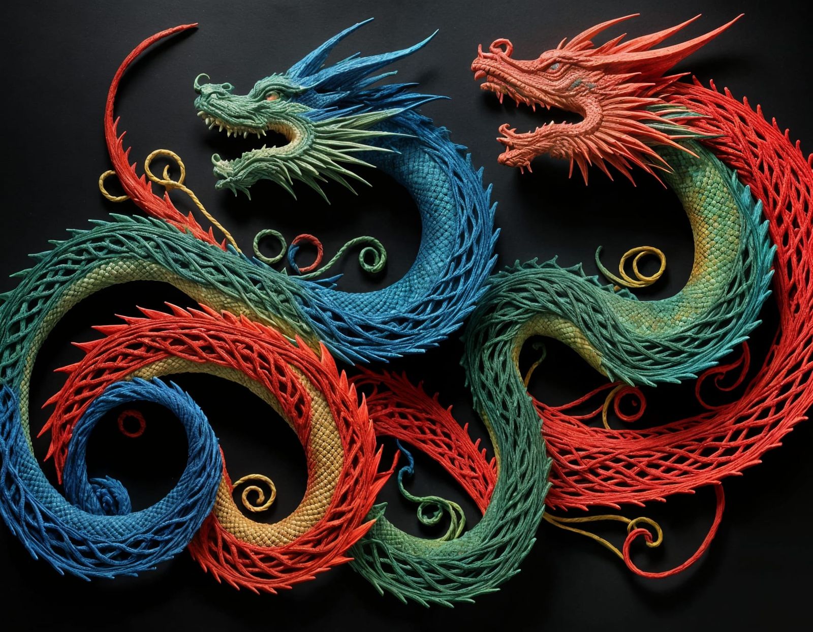 String Art Dragons in Prismatic Iridescent Colors